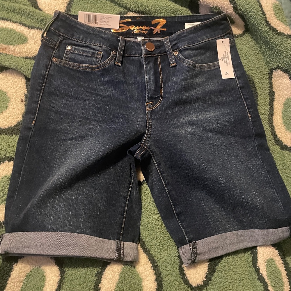 NWT Seven7 Women's Sunset Bermuda Dark Wash Denim Shorts 4 Vacation Basic Travel